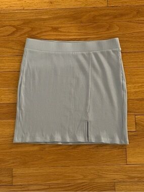 Forever21 Ribbed Mini Skirt with Front Slit - Light Blue
